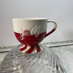 Starbucks Coffee Mug, Red/White 2007 Holiday Christmas Collection, Jolly design